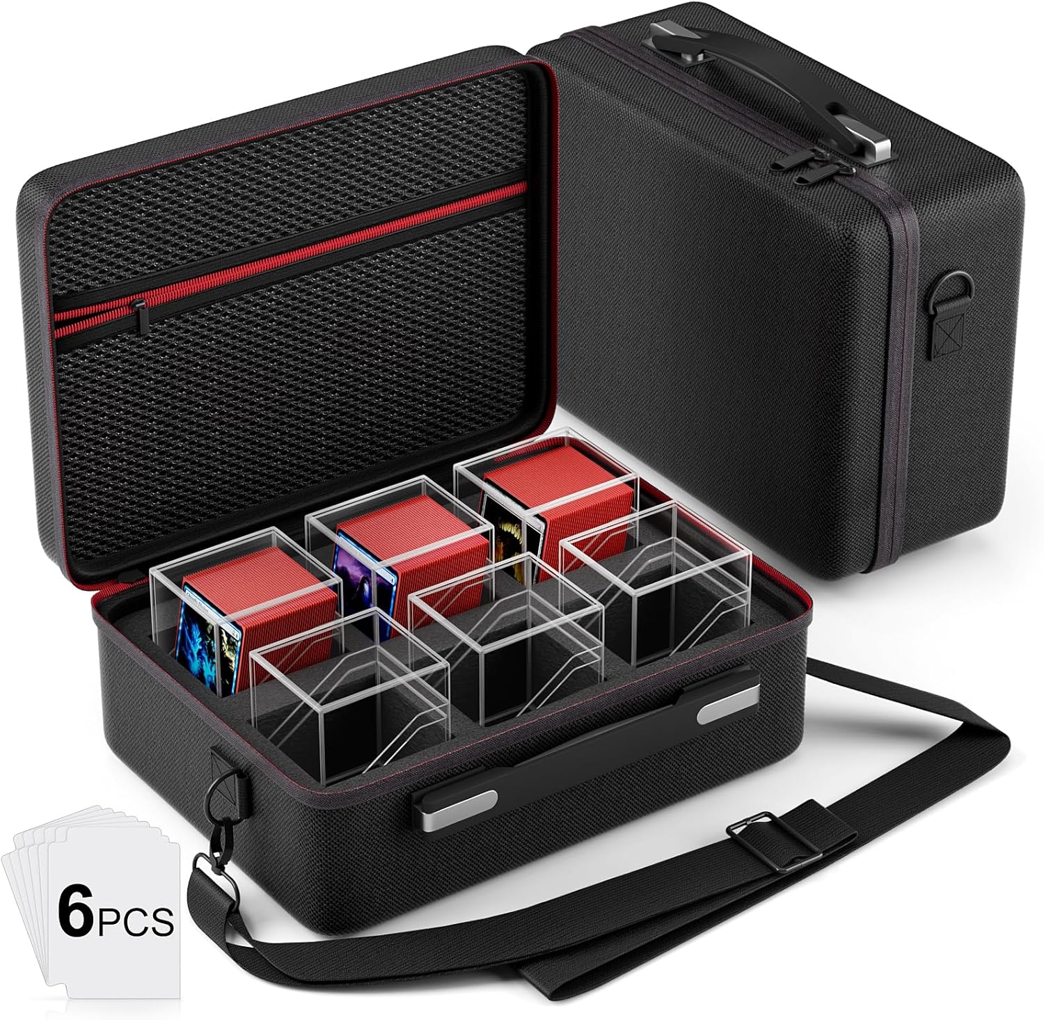 Bolso 6 Slots con Cajas Transparentes Para Cartas TCG - Negro