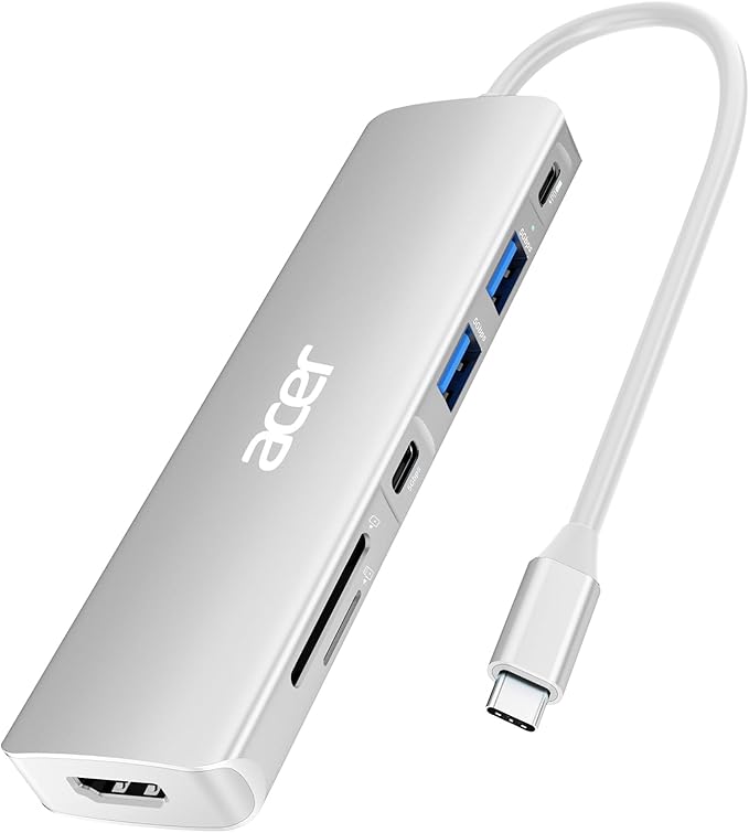 Hub USB-C ACER 7 en 1 con HDMI 4K y carga PD 100W (plateado)
