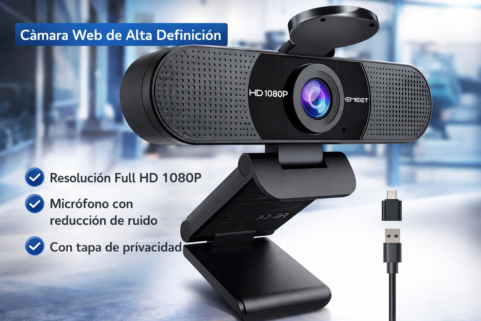 Cámara Web Full HD 1080P Con Micrófono Dual Y Fov 90° (Plug & Play)