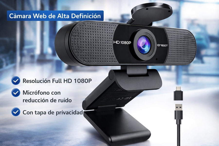 Cámara Web Full HD 1080P Con Micrófono Dual Y Fov 90° (Plug & Play)