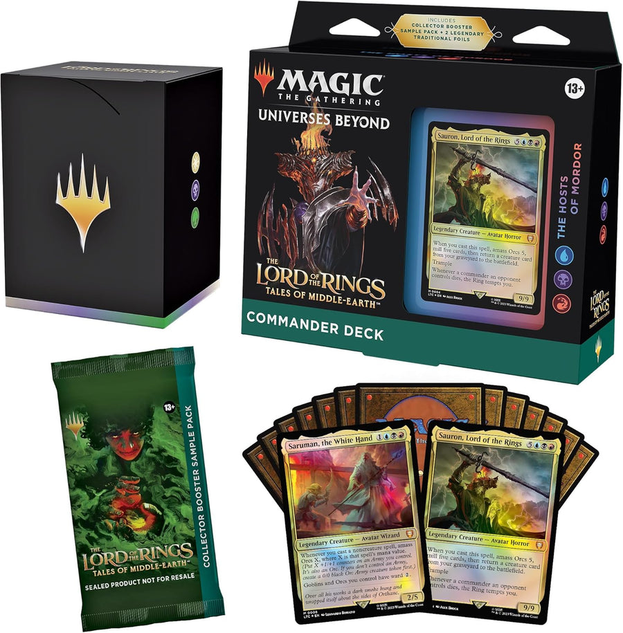 Magic: The Gathering El Señor de los Anillos Cuentos de la Tierra Media Commander Deck 4 + Paquete de muestra de refuerzo para coleccionista