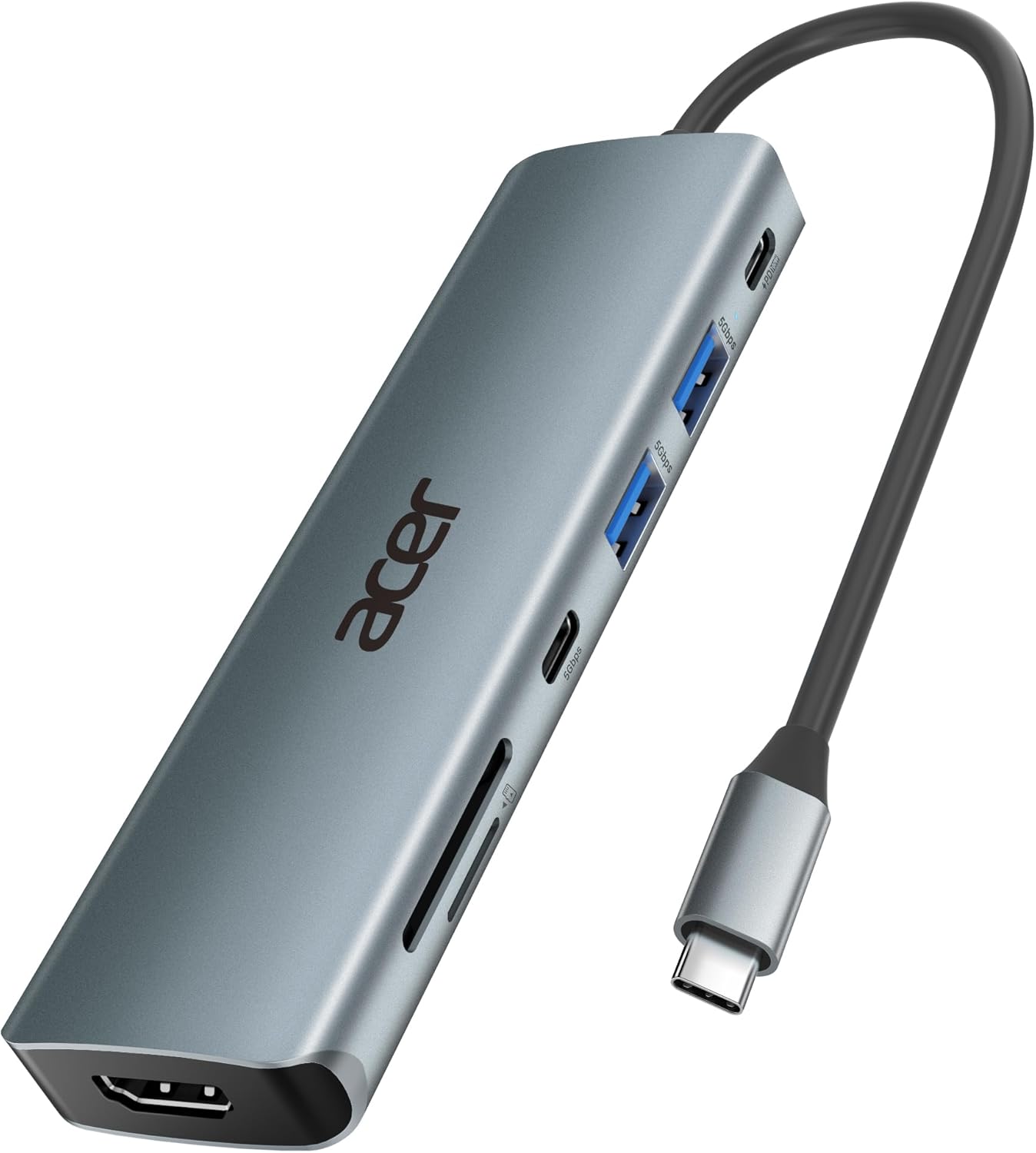 Hub USB-C ACER 7 en 1 con HDMI 4K y carga PD 100W (gris)