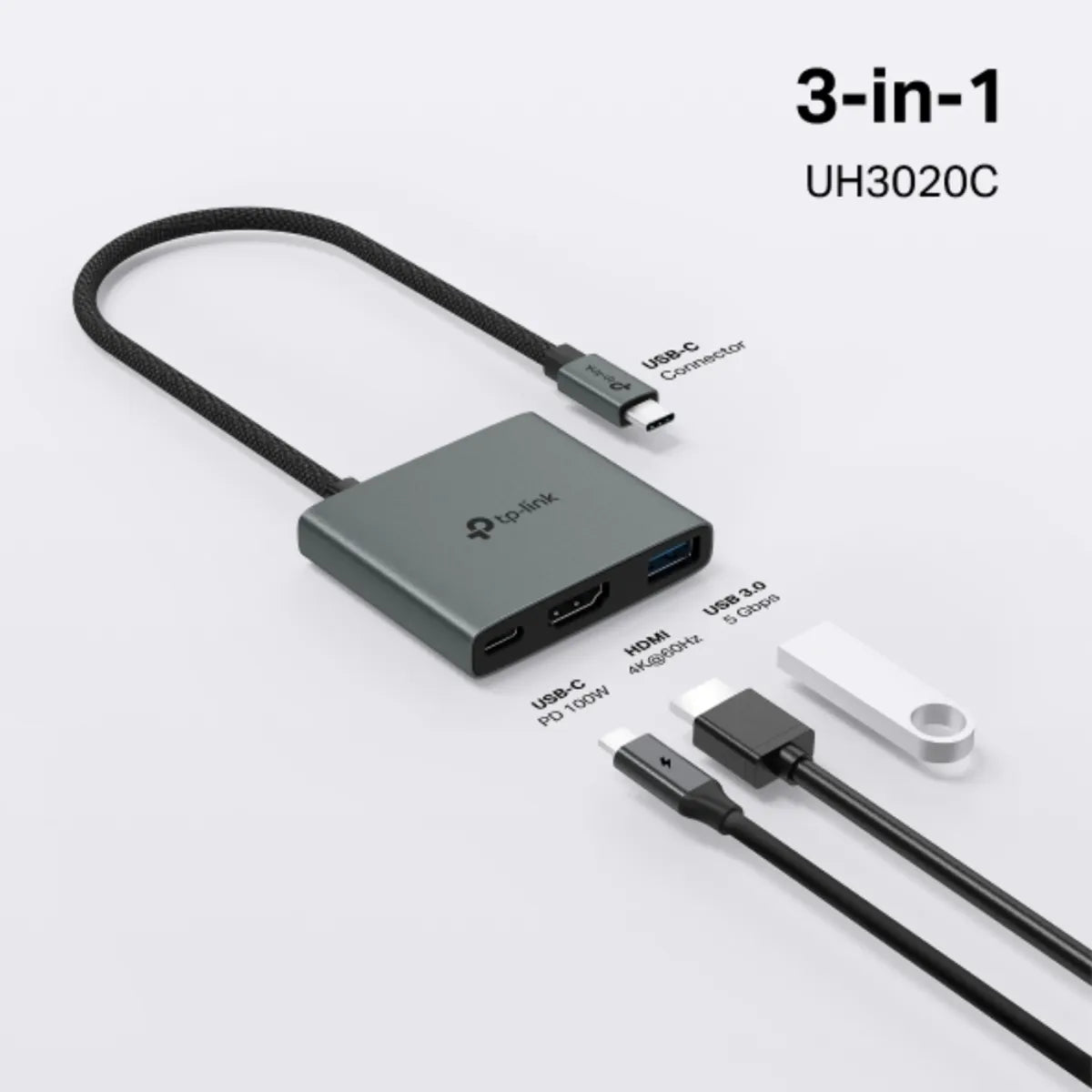 Hub USB-C TP-Link 3 en 1 UH3020C con HDMI 4K 60Hz y carga 100W