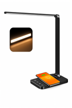 Lámpara de Escritorio LED  – 5 Modos de Luz, 7 Niveles de Brillo, Carga Inalámbrica y USB (5000K / 10W)