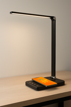 Lámpara de Escritorio LED  – 5 Modos de Luz, 7 Niveles de Brillo, Carga Inalámbrica y USB (5000K / 10W)