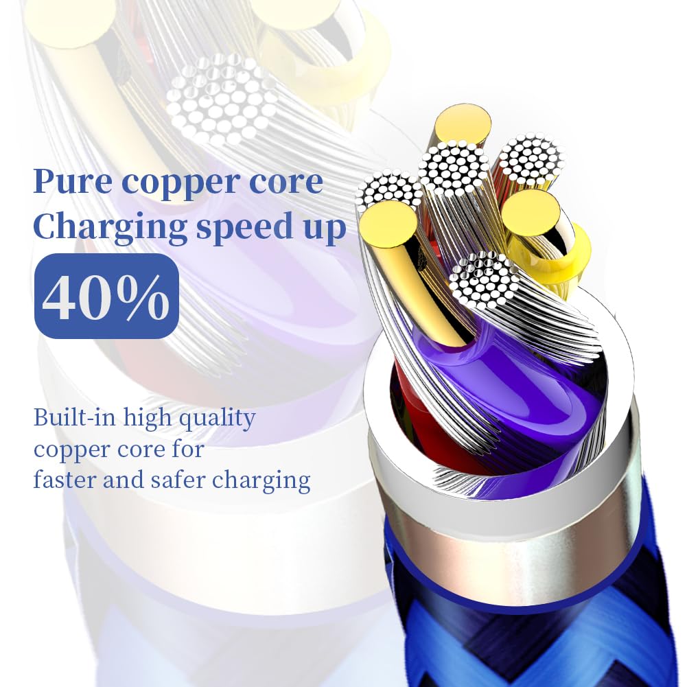 Cable Lightning Certificados MFi Para iPhone (Nailon Trenzado, Carga Rápida, Azul)