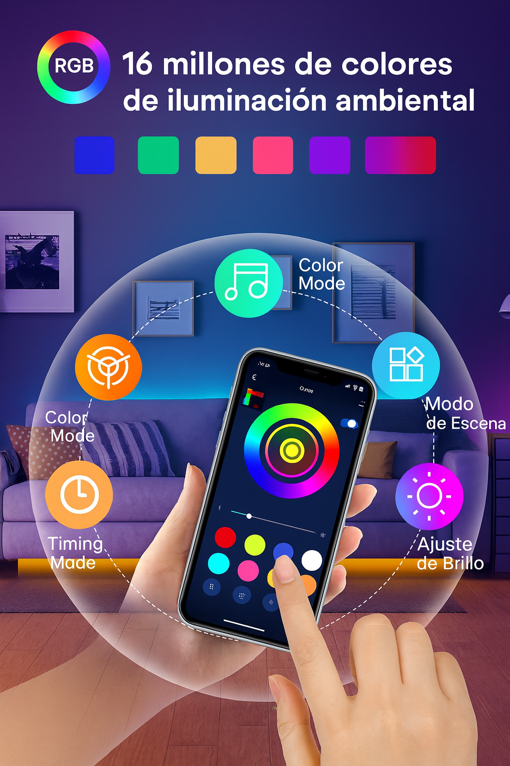 Tira LED RGB 5V – 5 Metros (USB / Control Remoto 24 Keys / Decoración de Ambientes)