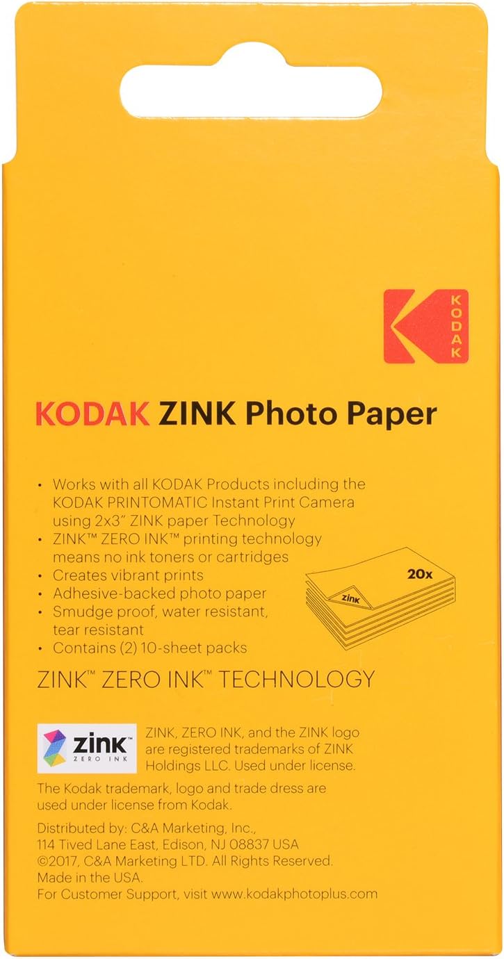 Kodak Papel Fotográfico Zink Adhesivo 2 x 3 (20 Hojas)