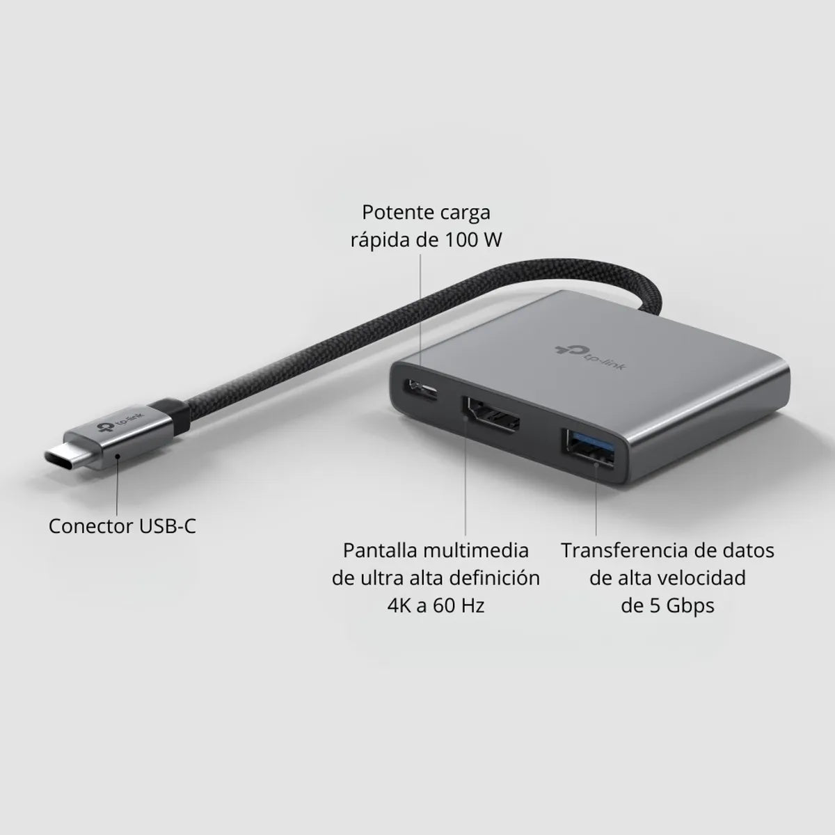 Hub USB-C TP-Link 3 en 1 UH3020C con HDMI 4K 60Hz y carga 100W