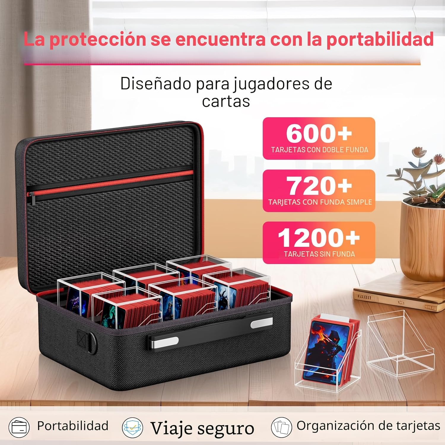 Bolso 6 Slots con Cajas Transparentes Para Cartas TCG - Rosado