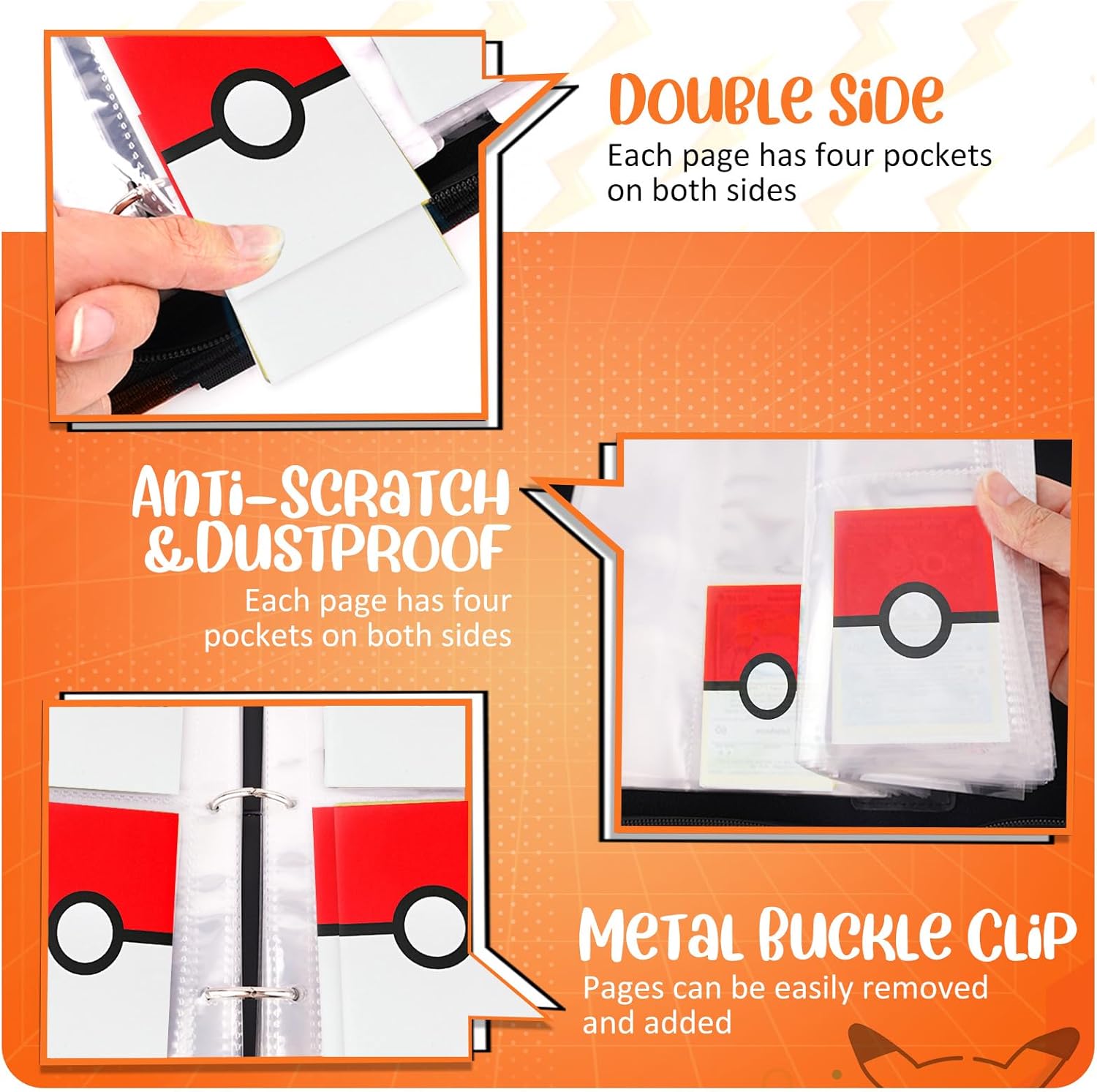 Carpeta para tarjetas de 4 bolsillos para 400 cartas con 50 fundas extraíbles - Pokeball