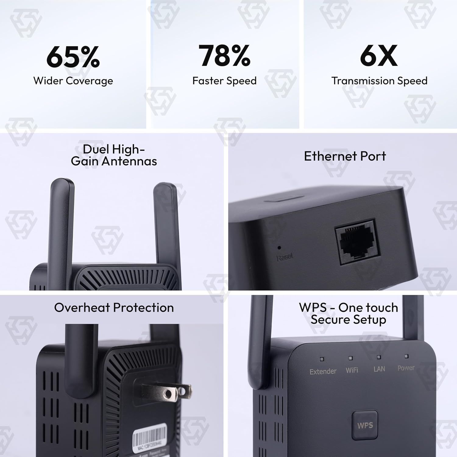 Amplificador de señal WiFi 2.4 GHz con puerto Ethernet (hasta 300 Mbps)