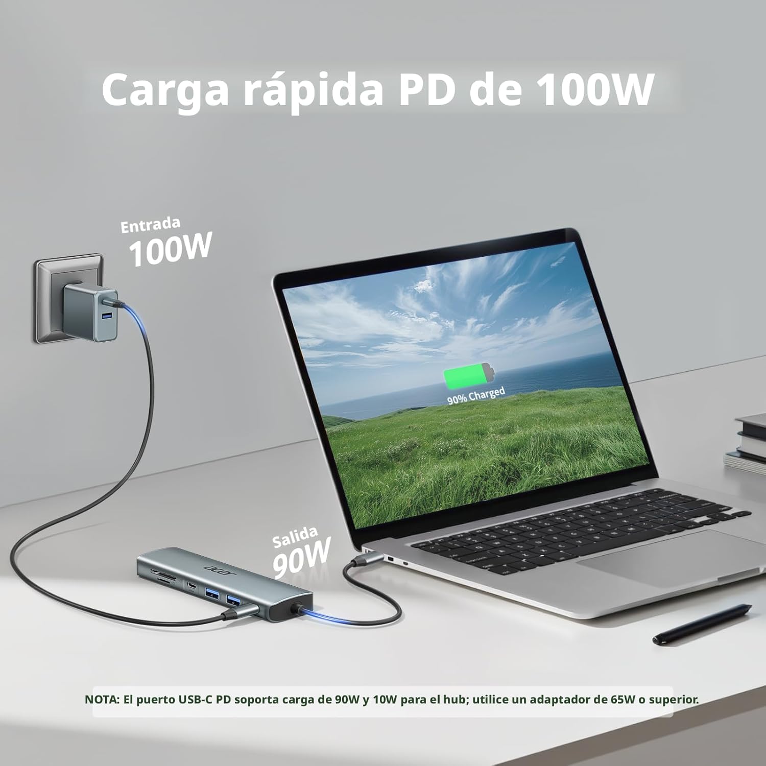 Hub USB-C ACER 7 en 1 con HDMI 4K y carga PD 100W (gris)