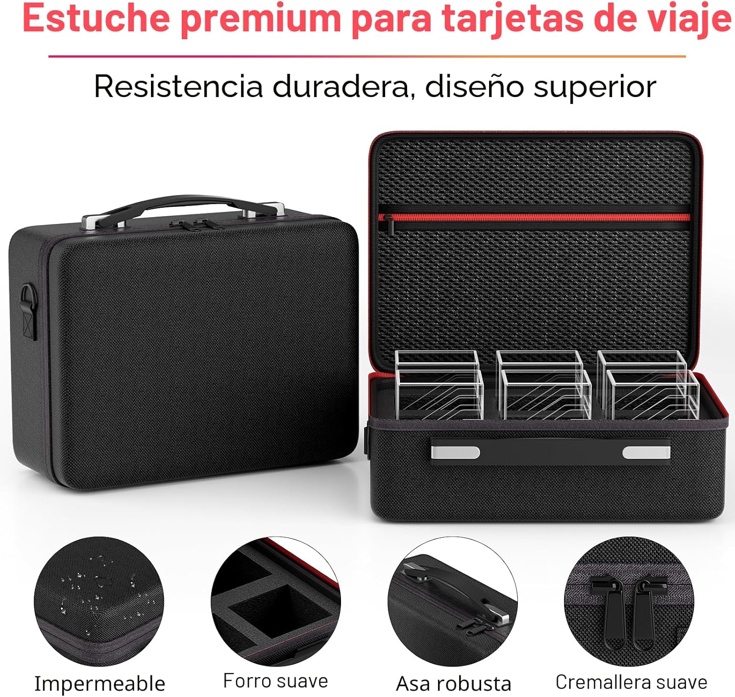 Bolso 6 Slots con Cajas Transparentes Para Cartas TCG - Rosado