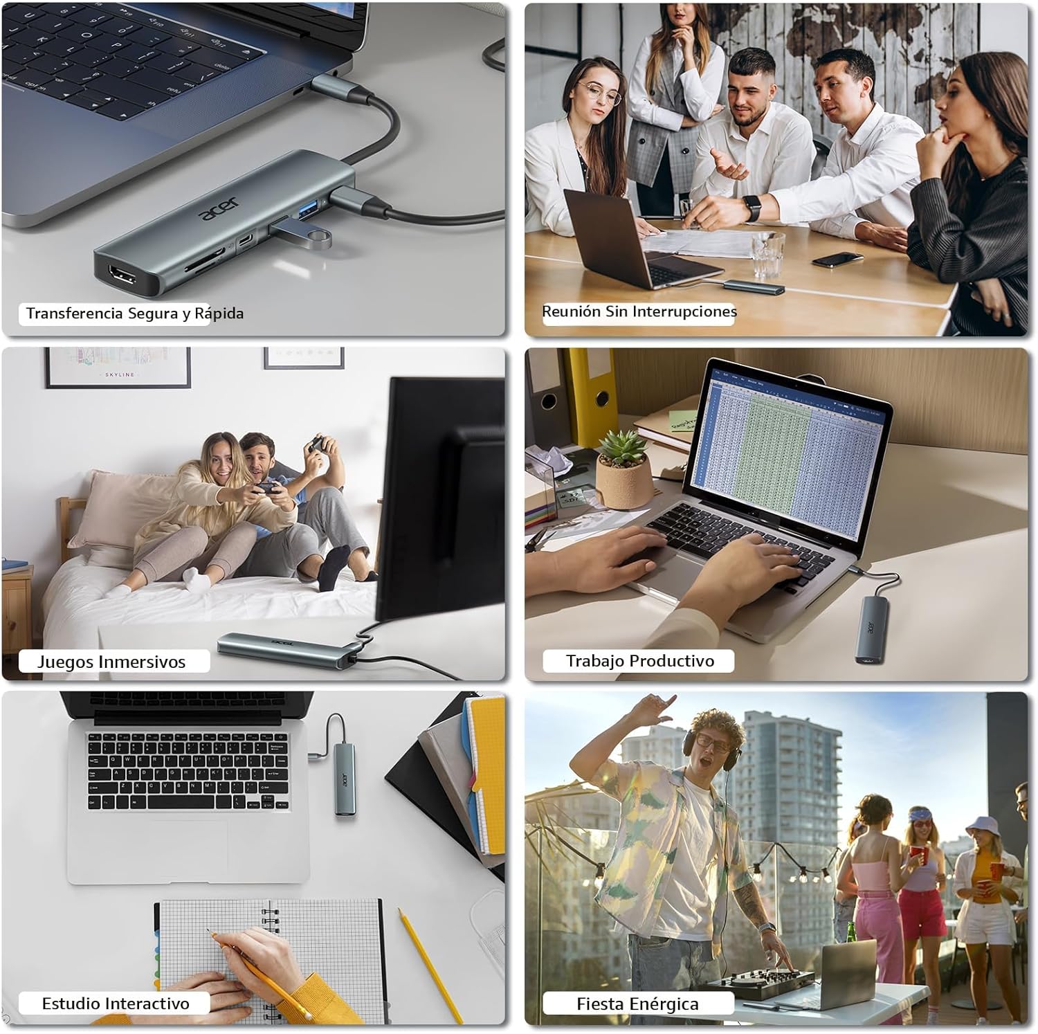 Hub USB-C ACER 7 en 1 con HDMI 4K y carga PD 100W (gris)