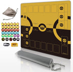 Alfombrilla de juego para cartas TCG 2 jugadores con contadores de daño y bolsa - Amarillo