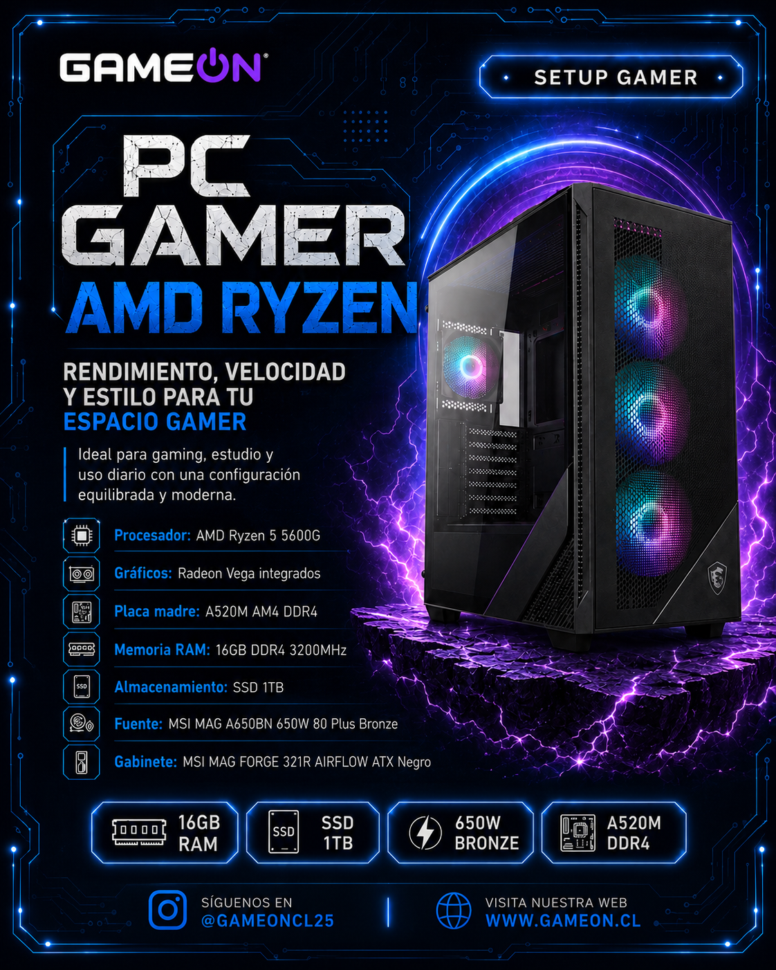 PC gamer Ryzen 5 5600G 16GB RAM 1TB SSD