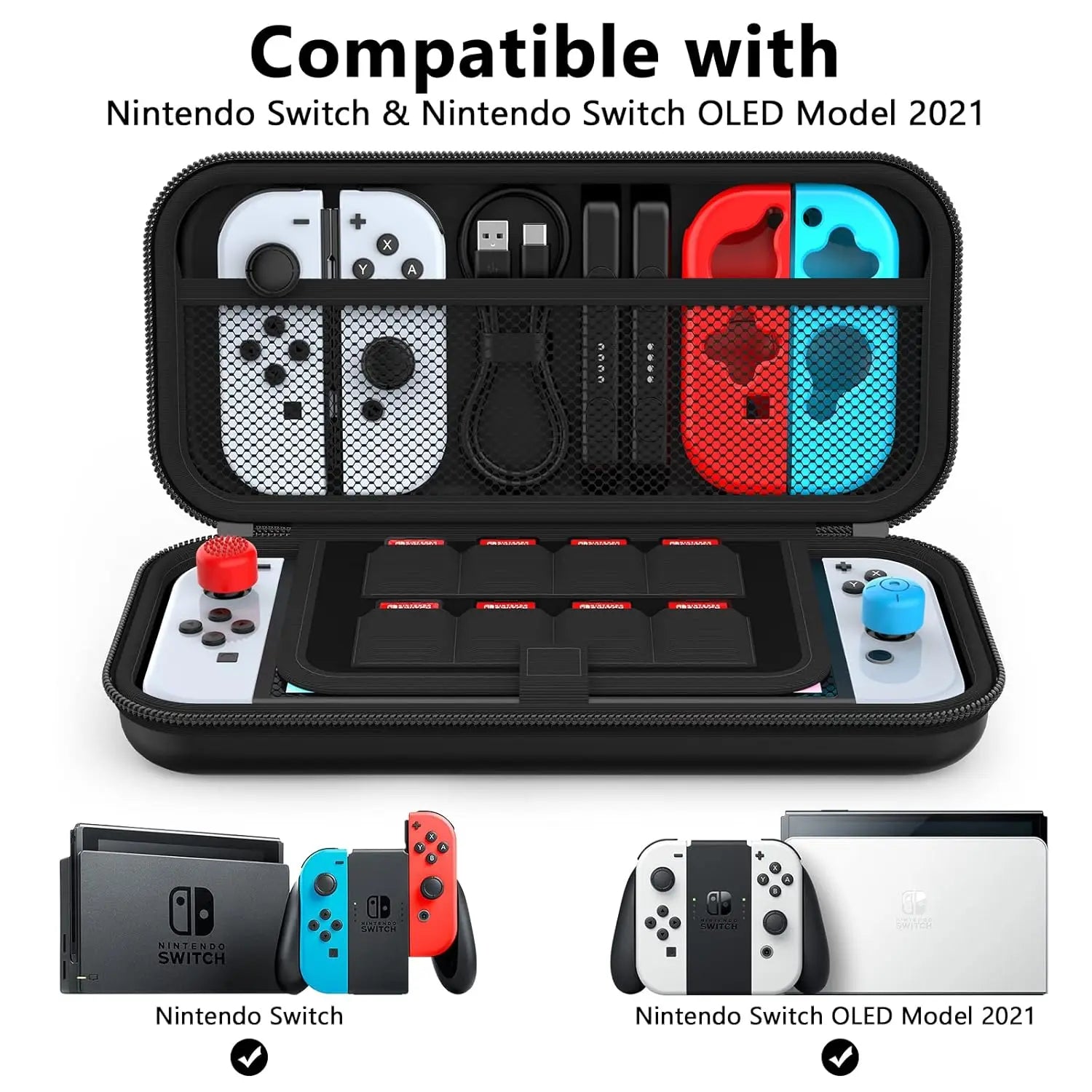 Estuche de Transporte para Nintendo Switch / Switch OLED – Caja Protectora con Compartimentos y Gran Espacio