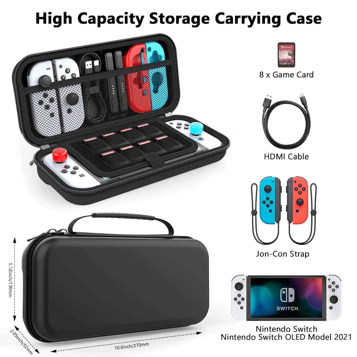 Estuche de Transporte para Nintendo Switch / Switch OLED – Caja Protectora con Compartimentos y Gran Espacio