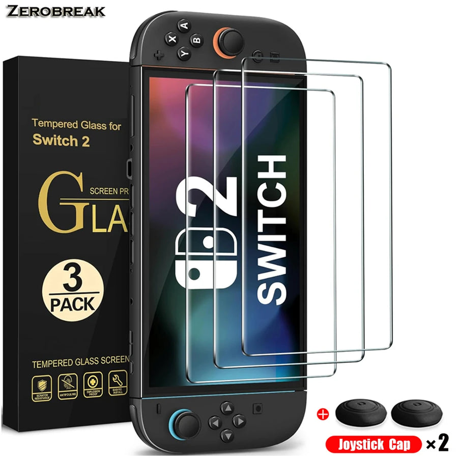 Protector de Pantalla Vidrio Templado - Nintendo Switch 2 + Caps para Joystick