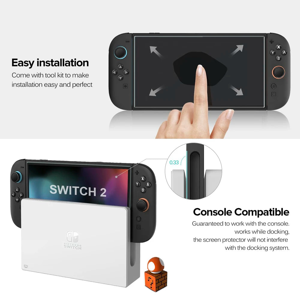 Protector de Pantalla de Vidrio Templado para Nintendo Switch 2 + Caps para Joystick
