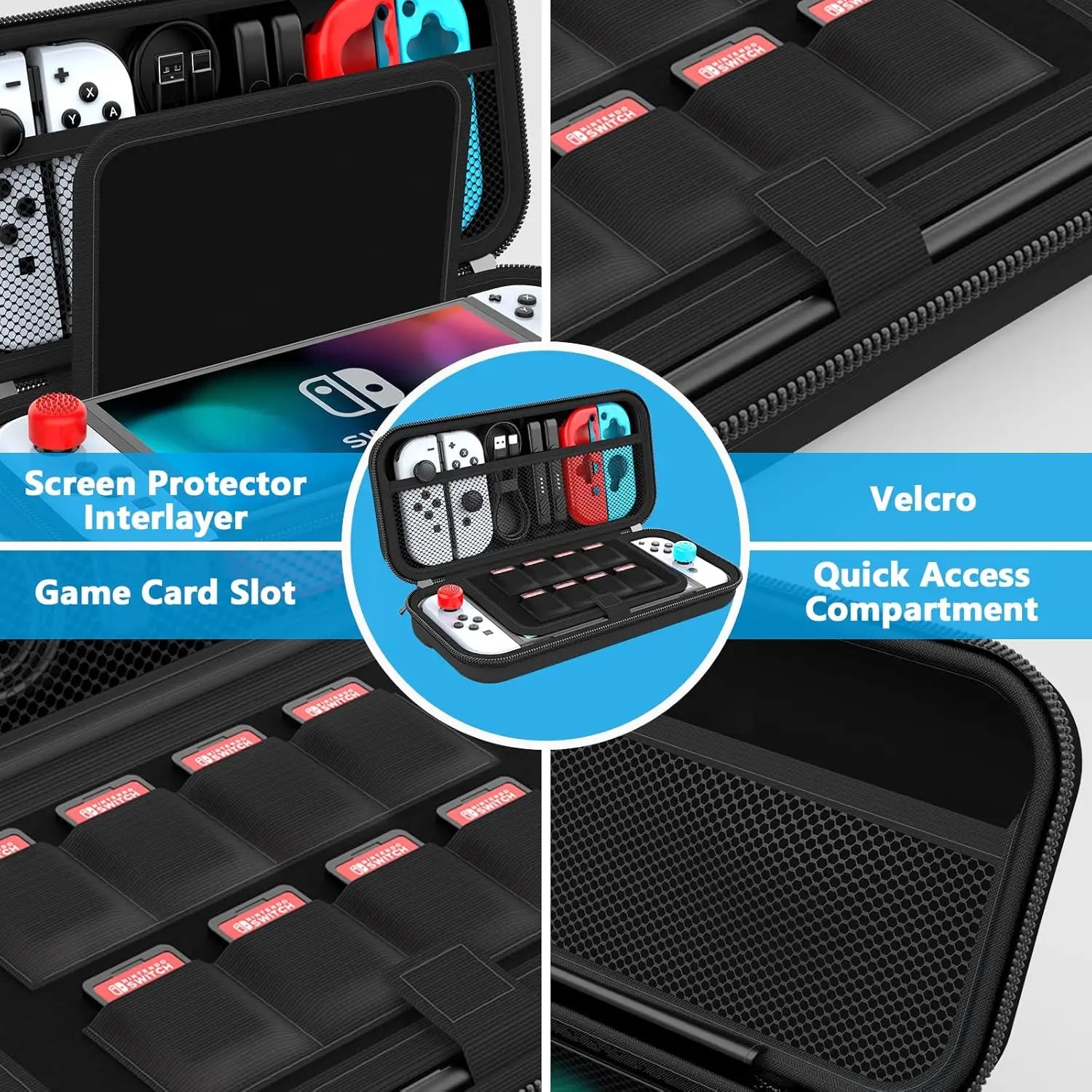 Estuche de Transporte para Nintendo Switch / Switch OLED – Caja Protectora con Compartimentos y Gran Espacio