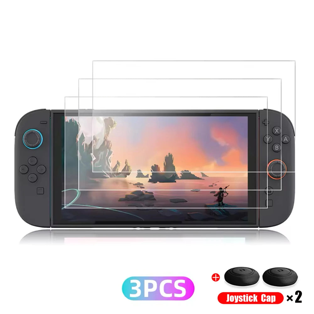 Protector de Pantalla de Vidrio Templado para Nintendo Switch 2 + Caps para Joystick